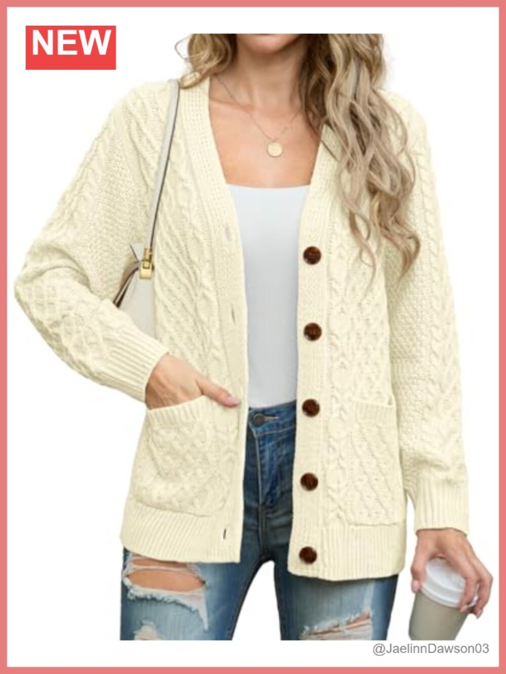 Cable Knit Chunky Cardigan Sweater with Pockets Button Down